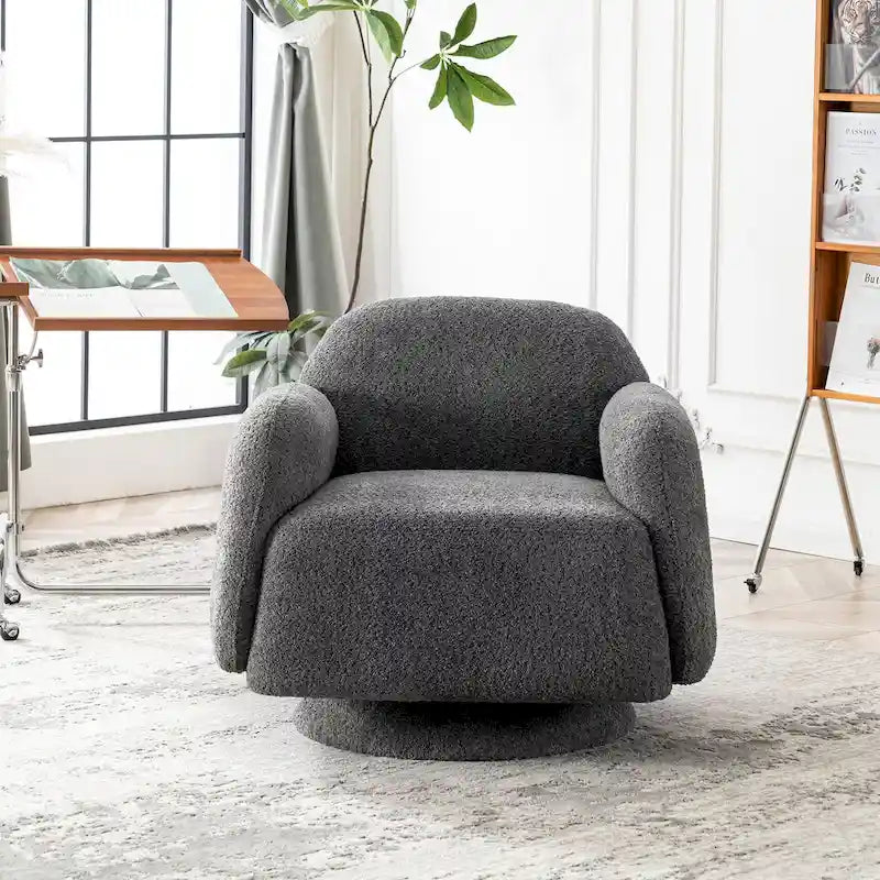Boucle Upholstered Swivel Accent Barrel Chair with Armrest, Set of 1