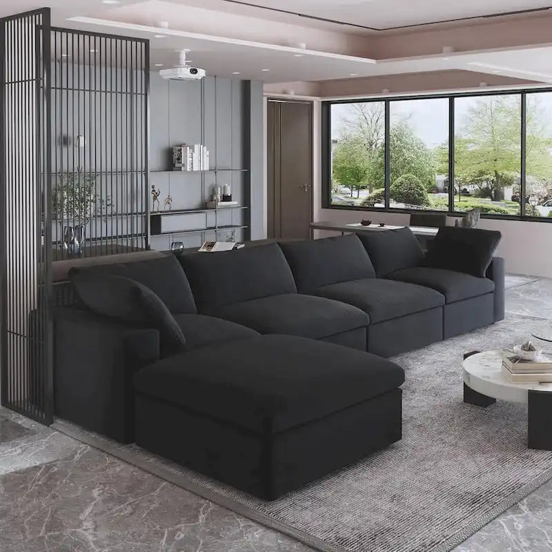 160.6  Modern Linen Sectional Sofa4-seater Modular Couch with Storage Ottoman for Living Room.