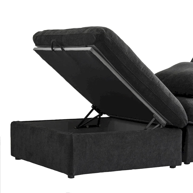 160.6  Modern Linen Sectional Sofa4-seater Modular Couch with Storage Ottoman for Living Room.