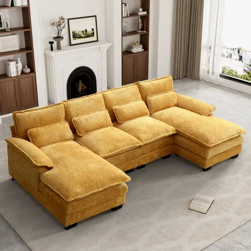 Large U-Shaped Sectional Sofa in Chenille Fabric with Cushions