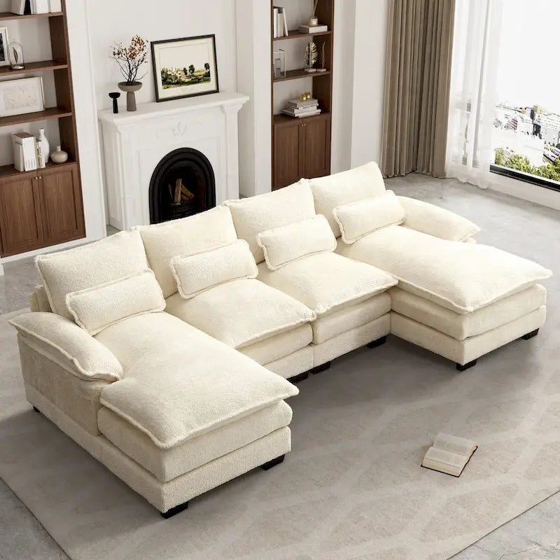 Large U-Shaped Sectional Sofa in Chenille Fabric with Cushions
