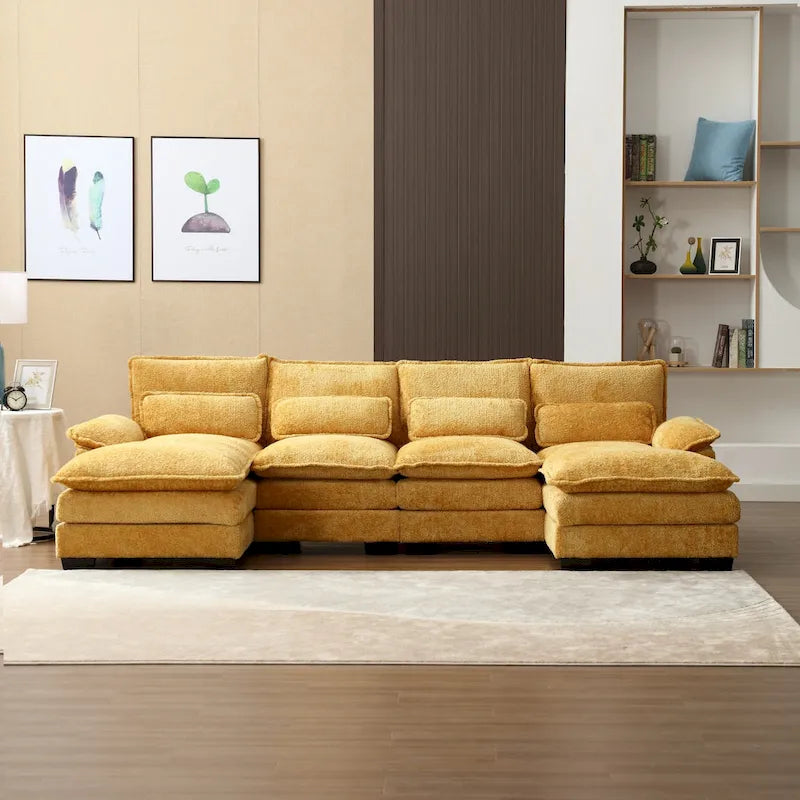 Large U-Shaped Sectional Sofa in Chenille Fabric with Cushions