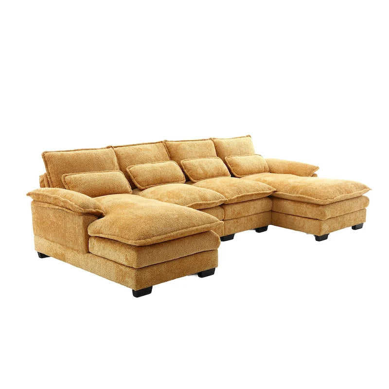 Large U-Shaped Sectional Sofa in Chenille Fabric with Cushions