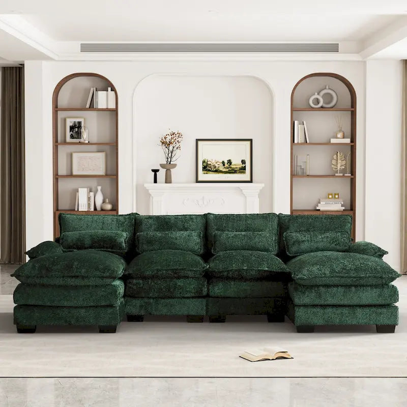 Large U-Shaped Sectional Sofa in Chenille Fabric with Cushions