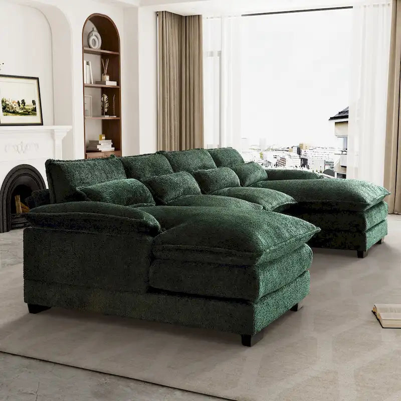 Large U-Shaped Sectional Sofa in Chenille Fabric with Cushions