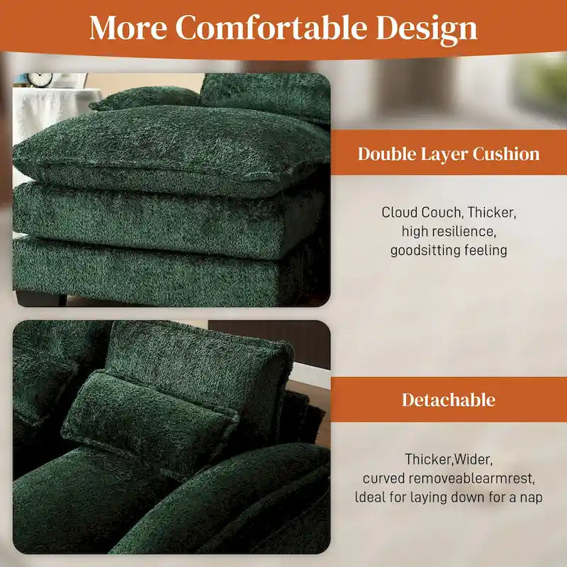 Large U-Shaped Sectional Sofa in Chenille Fabric with Cushions