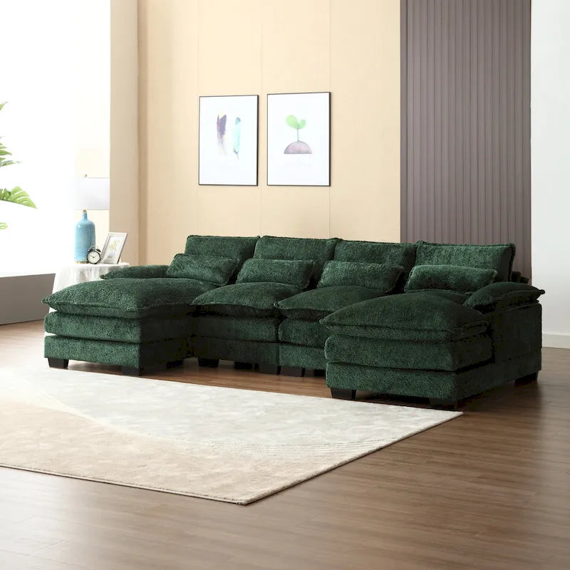 Large U-Shaped Sectional Sofa in Chenille Fabric with Cushions
