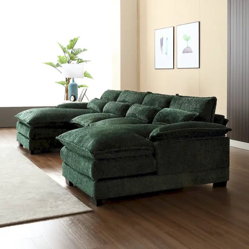 Large U-Shaped Sectional Sofa in Chenille Fabric with Cushions