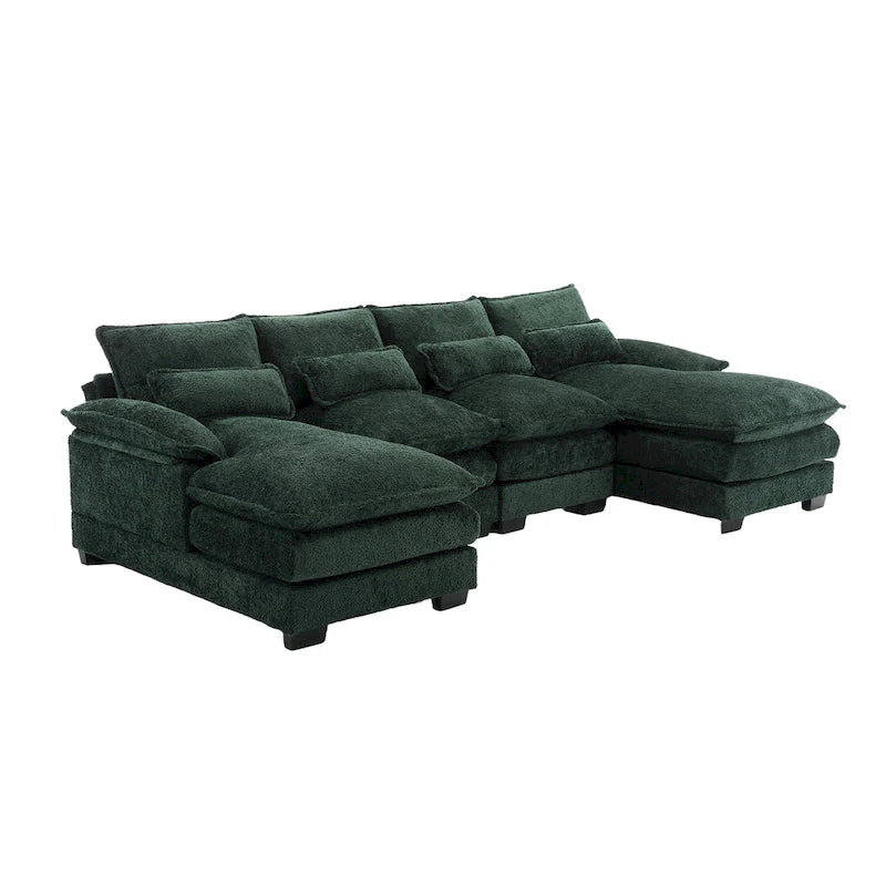Large U-Shaped Sectional Sofa in Chenille Fabric with Cushions