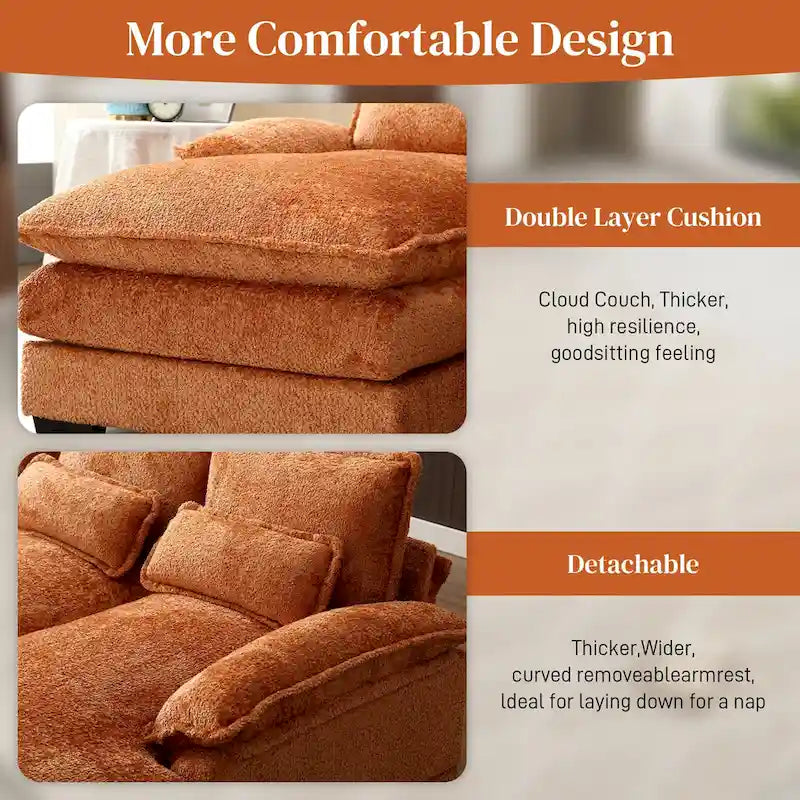 Large U-Shaped Sectional Sofa in Chenille Fabric with Cushions