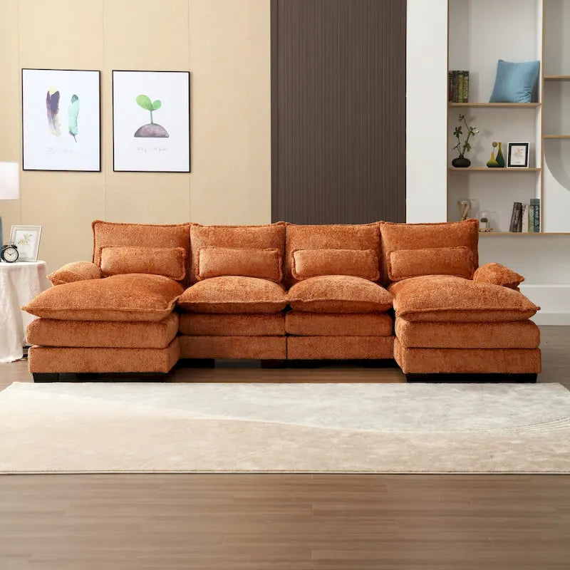 Large U-Shaped Sectional Sofa in Chenille Fabric with Cushions