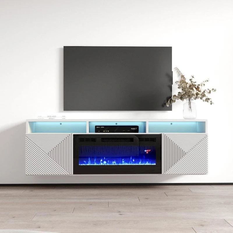 Wall Mounted Modern TV Stand with Electric Fireplace for TVs up to 70 Inch