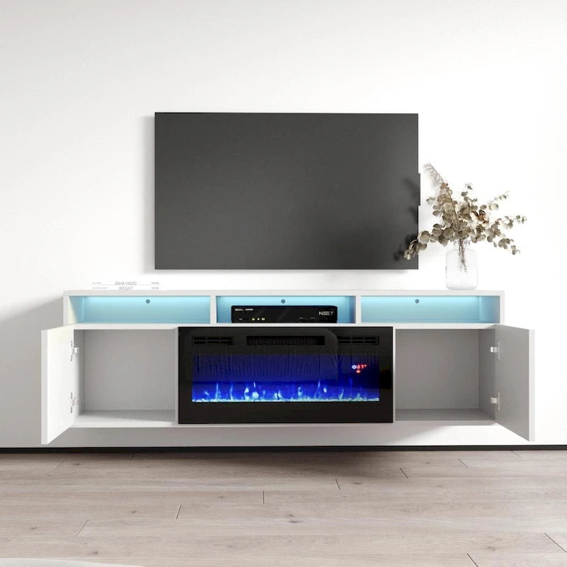 Wall Mounted Modern TV Stand with Electric Fireplace for TVs up to 70 Inch