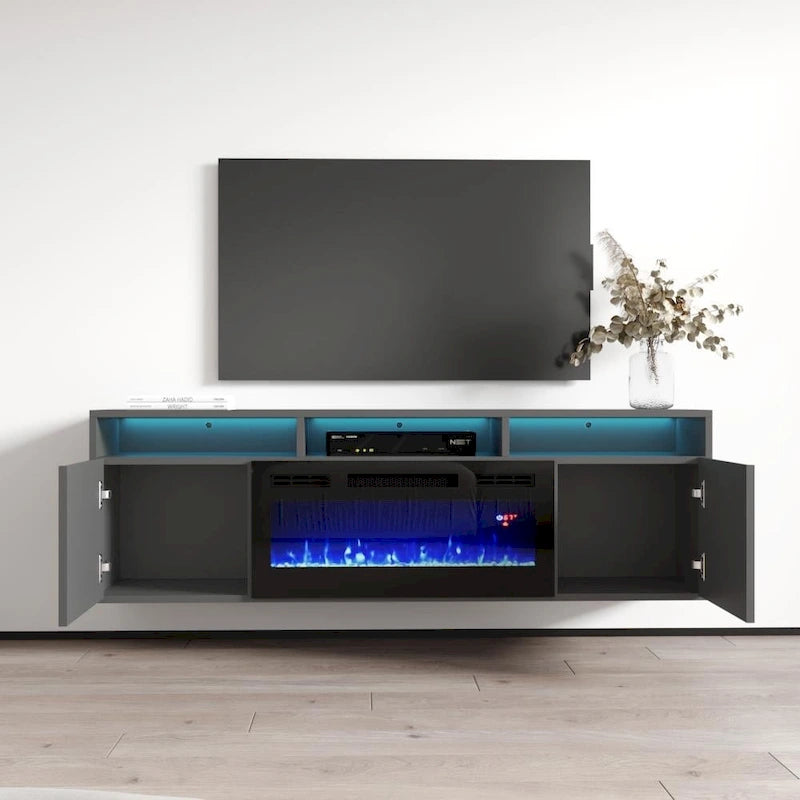 Wall Mounted Modern TV Stand with Electric Fireplace for TVs up to 70 Inch