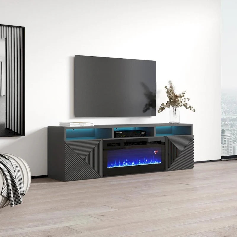 Wall Mounted Modern TV Stand with Electric Fireplace for TVs up to 70 Inch