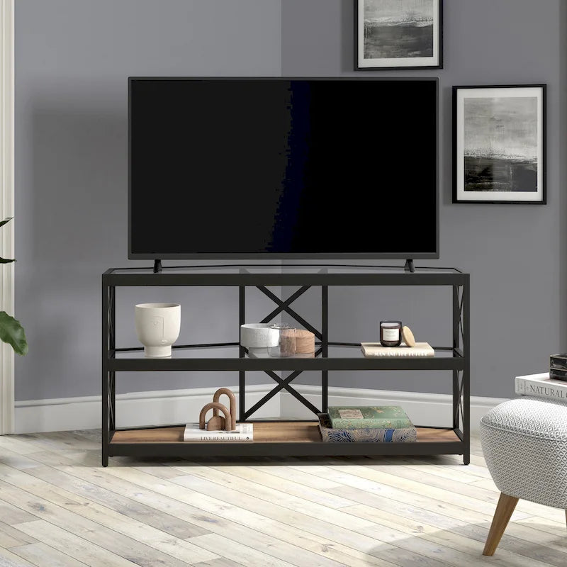 Hexagonal TV Stand with Storage, Media Console Cabinet