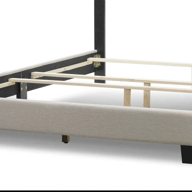 Beige Upholstered Queen Bed with Button Tufting