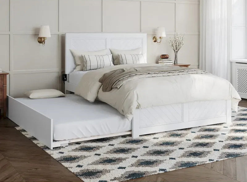 Full Platform Bed with Trundle - Walnut/White - Sleeps 2