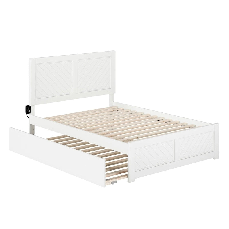 Full Platform Bed with Trundle - Walnut/White - Sleeps 2