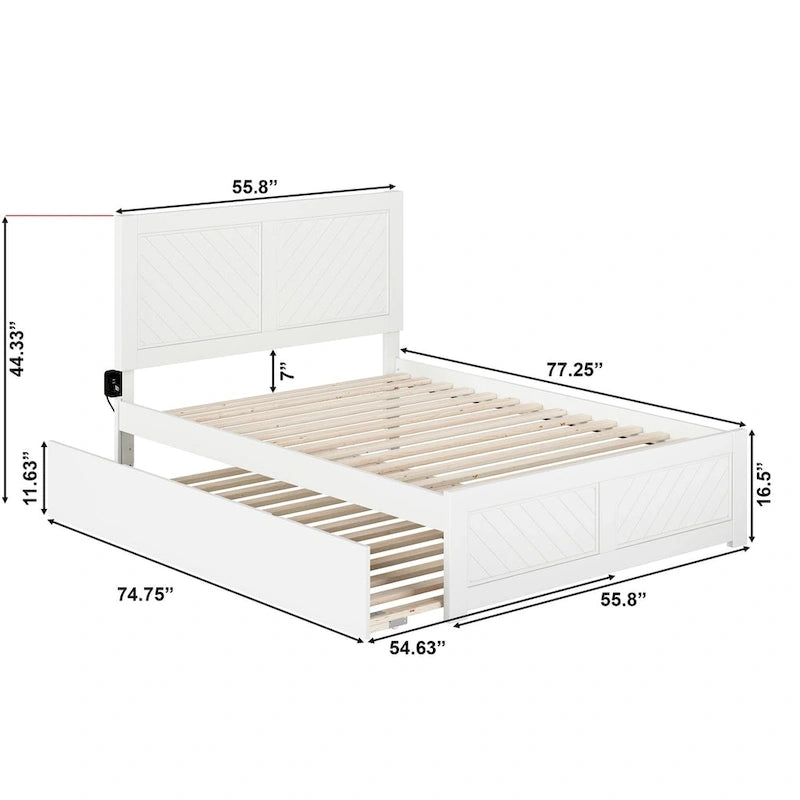 Full Platform Bed with Trundle - Walnut/White - Sleeps 2