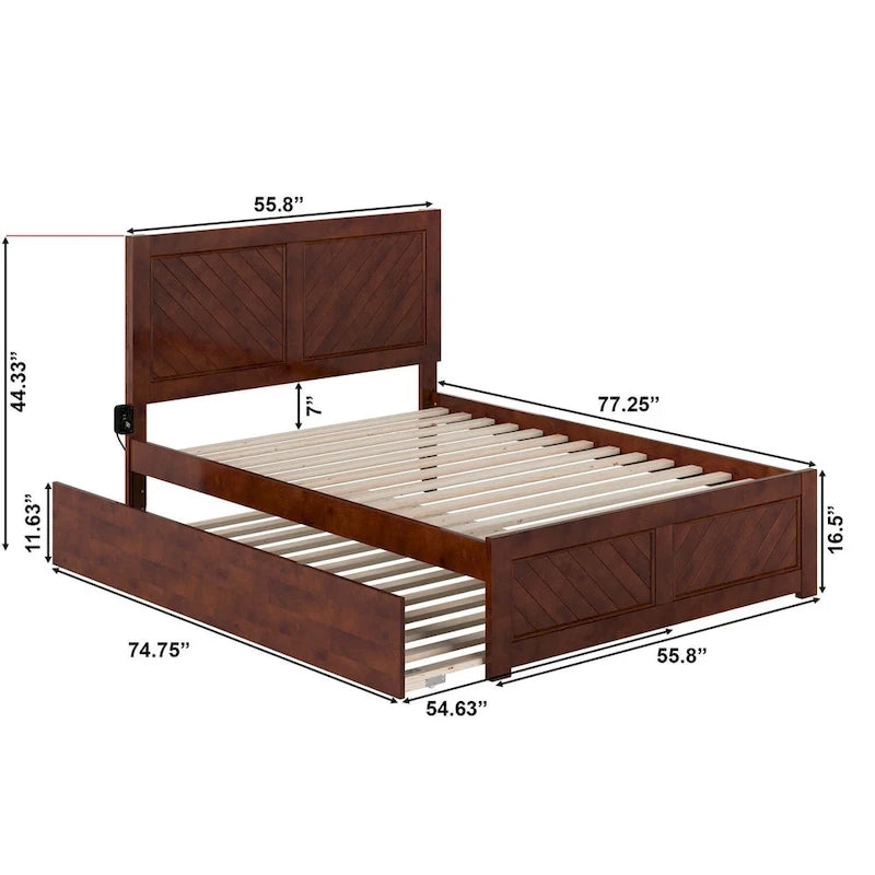 Full Platform Bed with Trundle - Walnut/White - Sleeps 2
