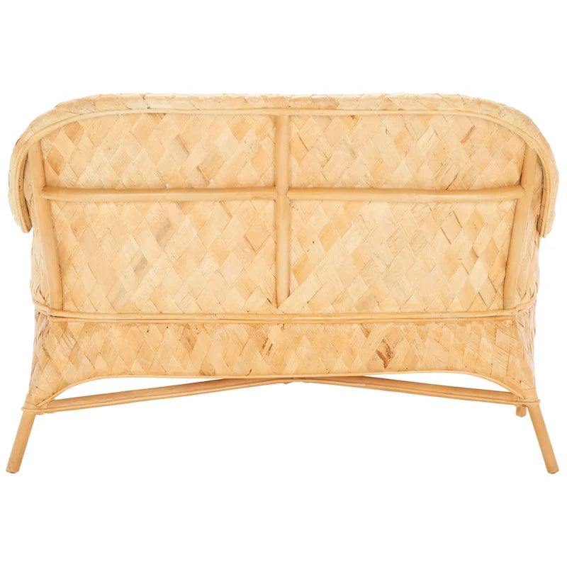 Natural Rattan Woven Sofa Bench with Cushion