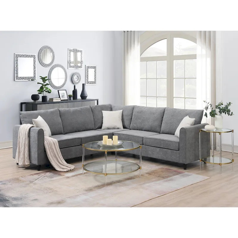 Gray L-Shaped Sectional Sofa, 91"x91" with 3 Pillows