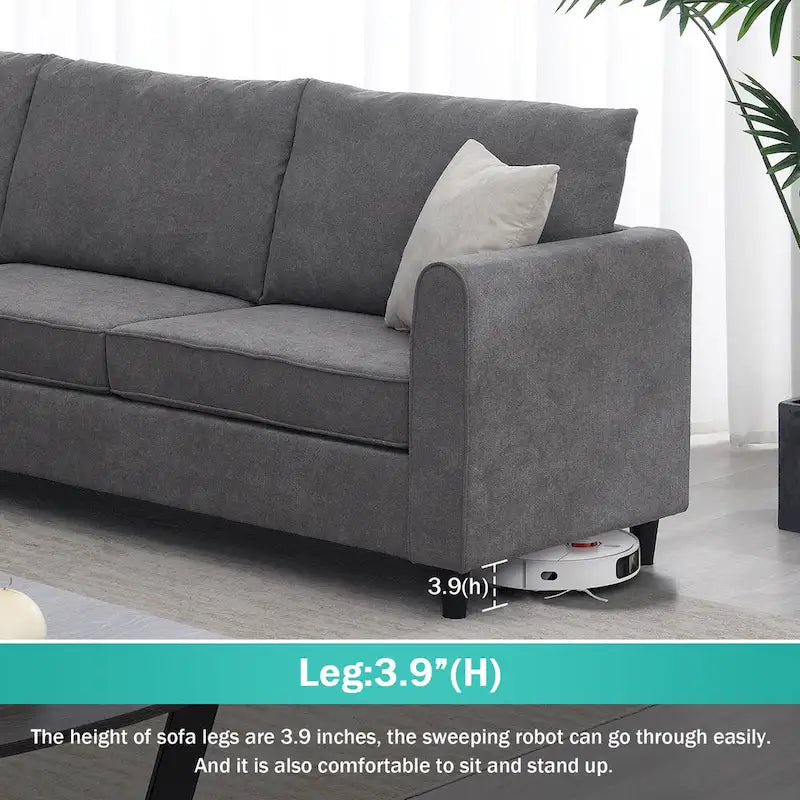 Gray L-Shaped Sectional Sofa, 91"x91" with 3 Pillows