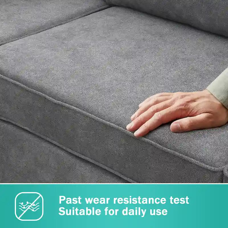 Gray L-Shaped Sectional Sofa, 91"x91" with 3 Pillows