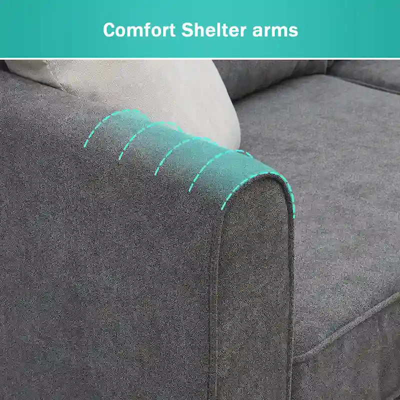 Gray L-Shaped Sectional Sofa, 91"x91" with 3 Pillows