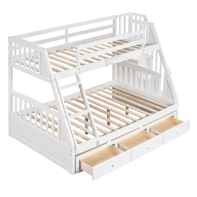 Twin-Over-Full Bunk Bed with Drawers_Ladder and Storage Staircase, Espresso