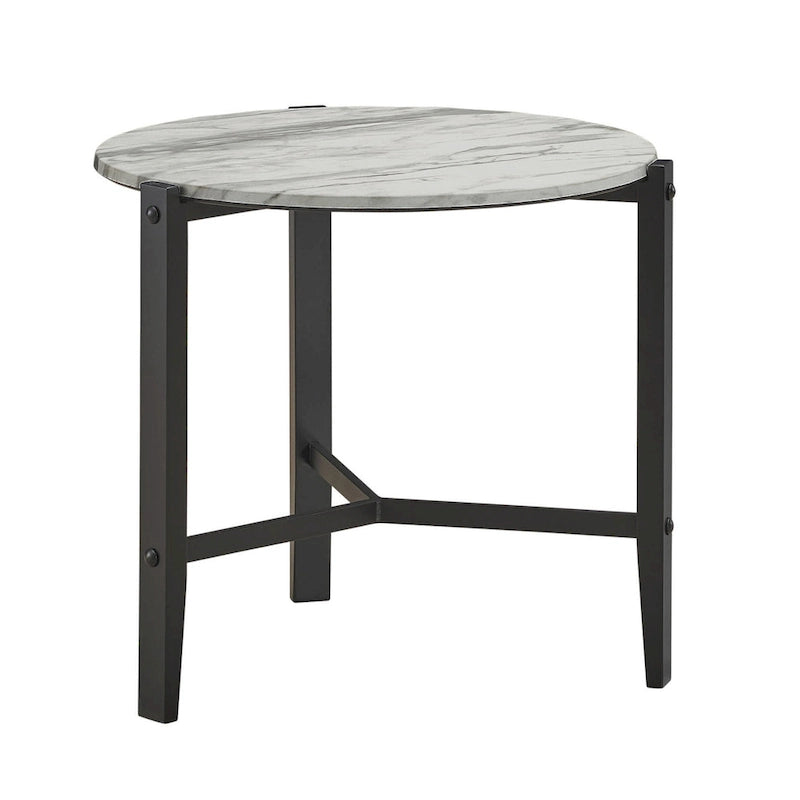Faux White Marble and Black End Table