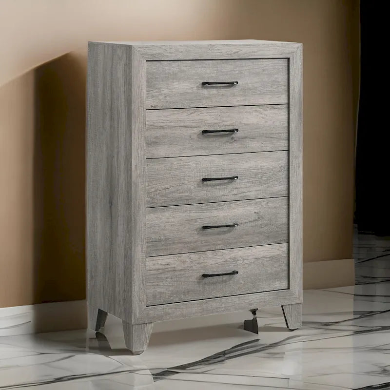 Driftwood Gray 5-Drawer Tall Dresser with Metal Handles