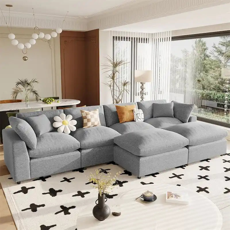 Gray U-Shape Sectional Sofa with Chaise, 4-6 Seater