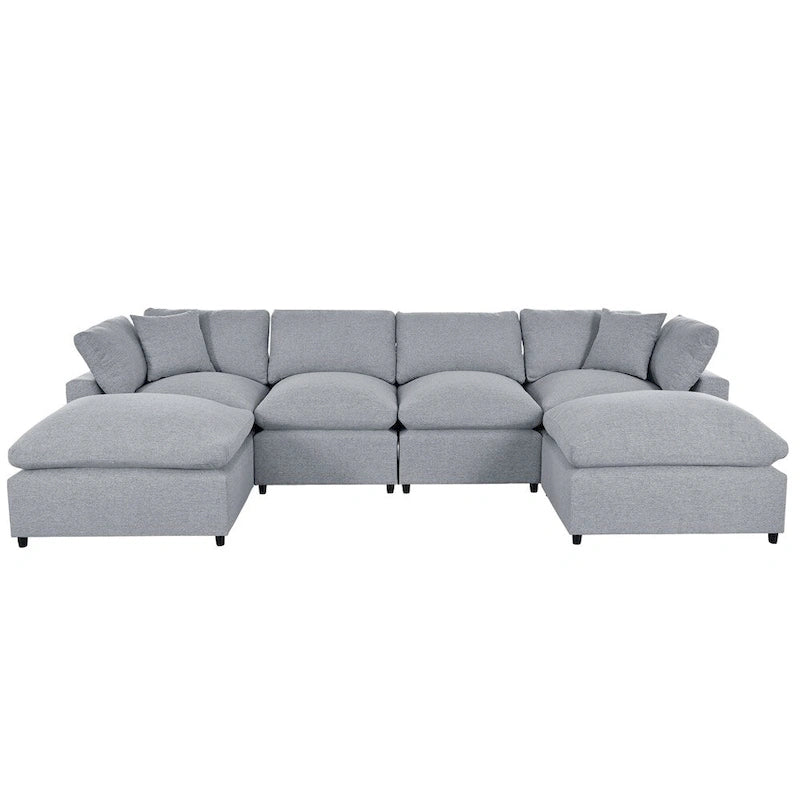 Gray U-Shape Sectional Sofa with Chaise, 4-6 Seater