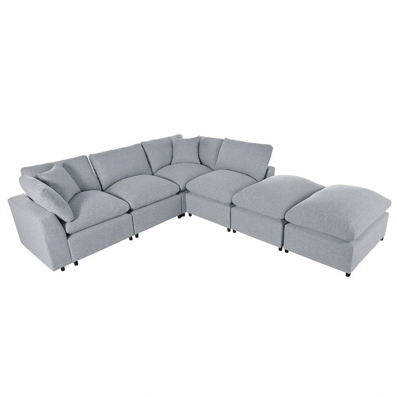 Gray U-Shape Sectional Sofa with Chaise, 4-6 Seater