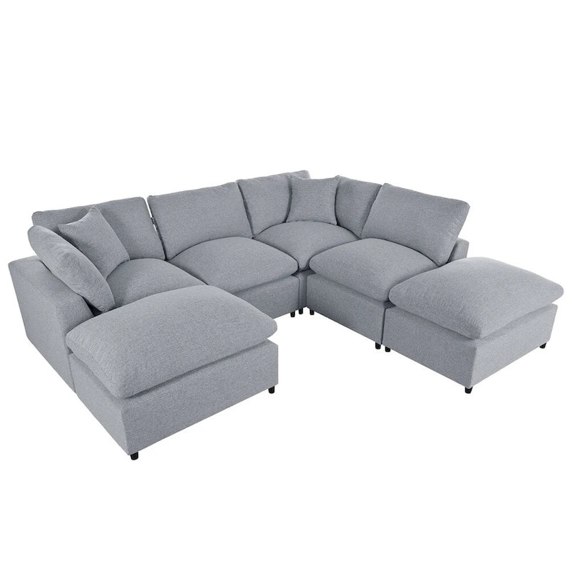 Gray U-Shape Sectional Sofa with Chaise, 4-6 Seater