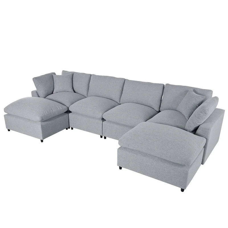 Gray U-Shape Sectional Sofa with Chaise, 4-6 Seater