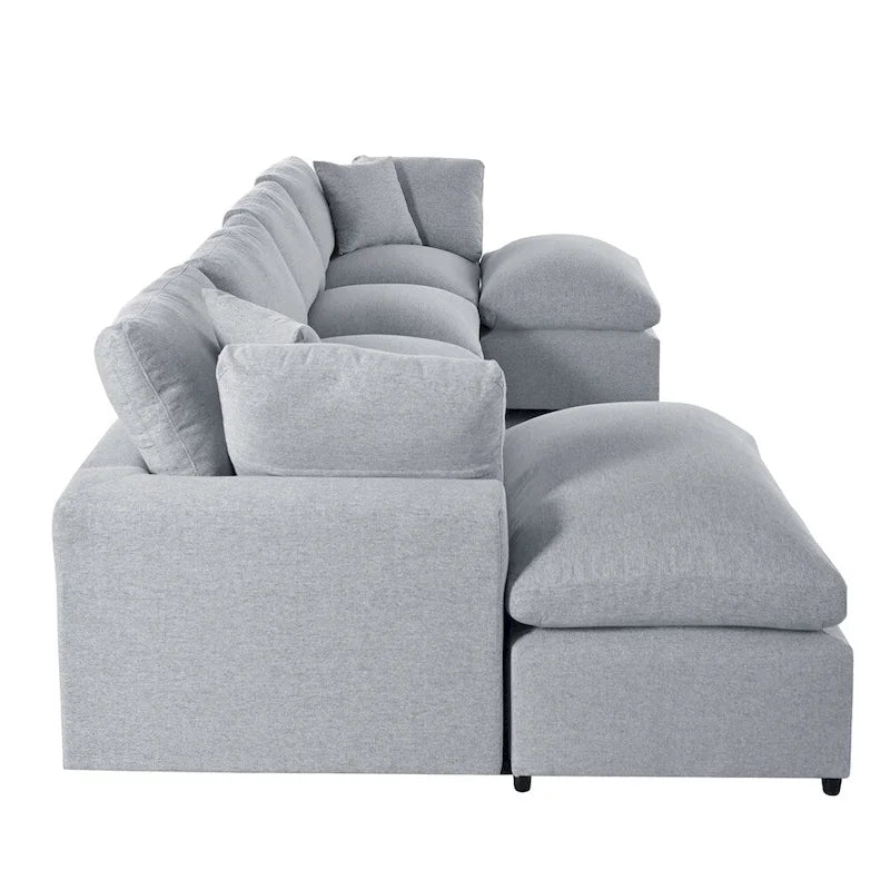 Gray U-Shape Sectional Sofa with Chaise, 4-6 Seater