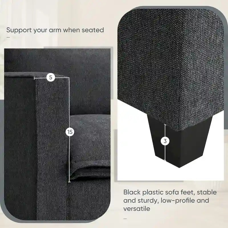 Chenille Square Arm Mid-Century Modern USB Port Sectional Sofa