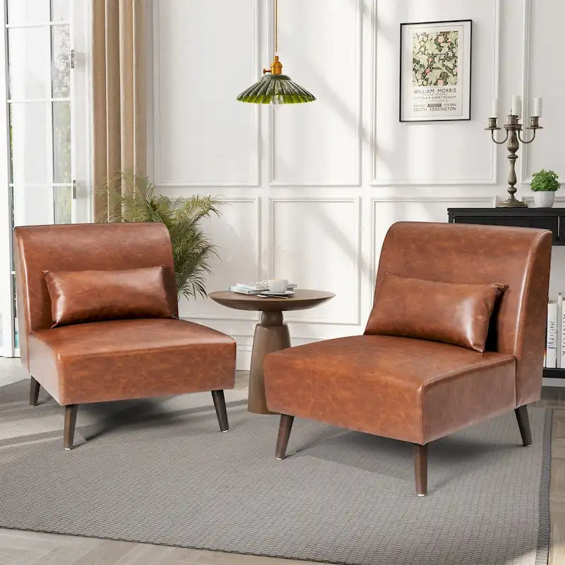 Accent Chair Upholstered Sofa Chair PU Faux Leather Wood Frame with Pillow - 28.74  W x 30.71  D x 31.50  H