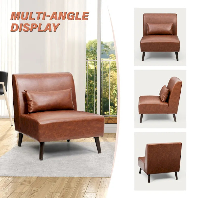 Accent Chair Upholstered Sofa Chair PU Faux Leather Wood Frame with Pillow - 28.74  W x 30.71  D x 31.50  H