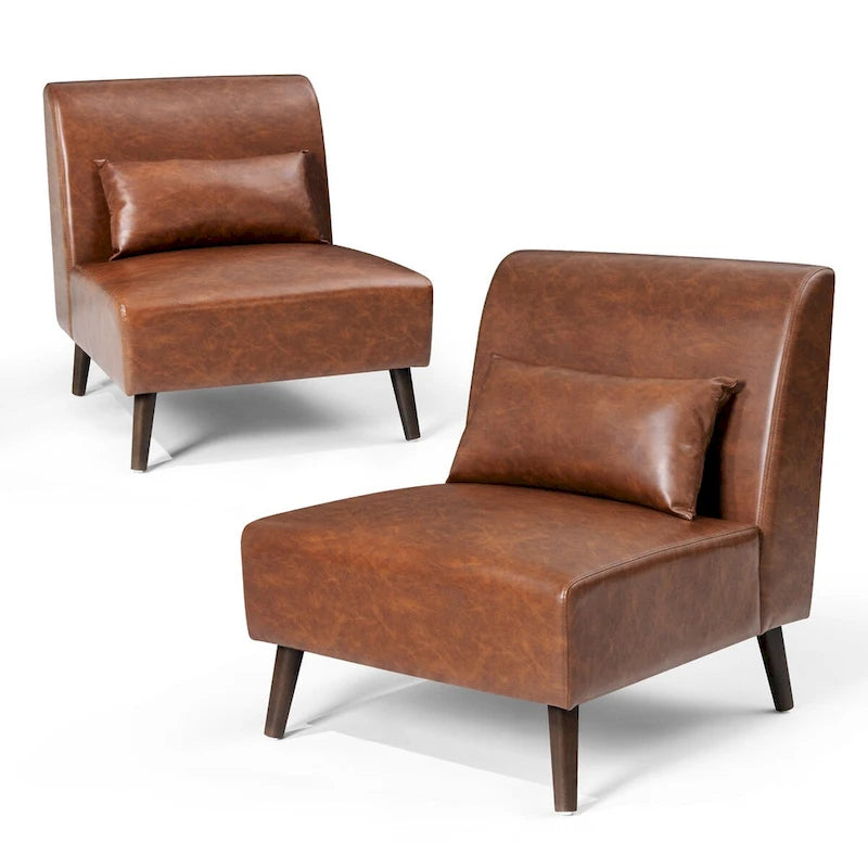 Accent Chair Upholstered Sofa Chair PU Faux Leather Wood Frame with Pillow - 28.74  W x 30.71  D x 31.50  H