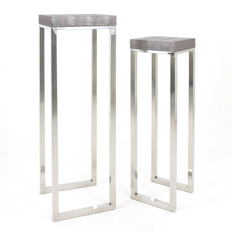 Silver Faux Lizard Leather Tall Nesting Tables Set of 2