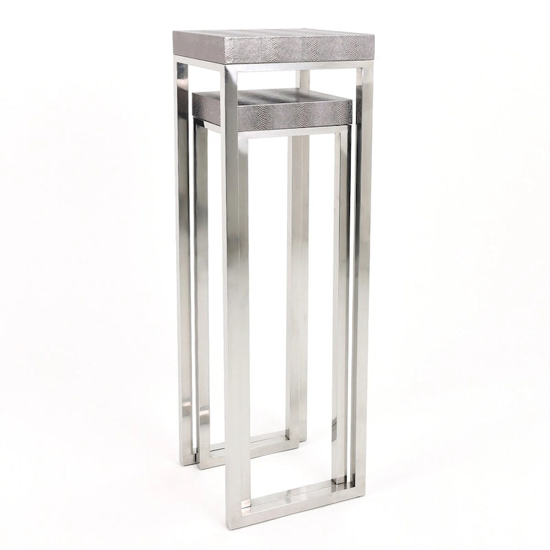 Silver Faux Lizard Leather Tall Nesting Tables Set of 2