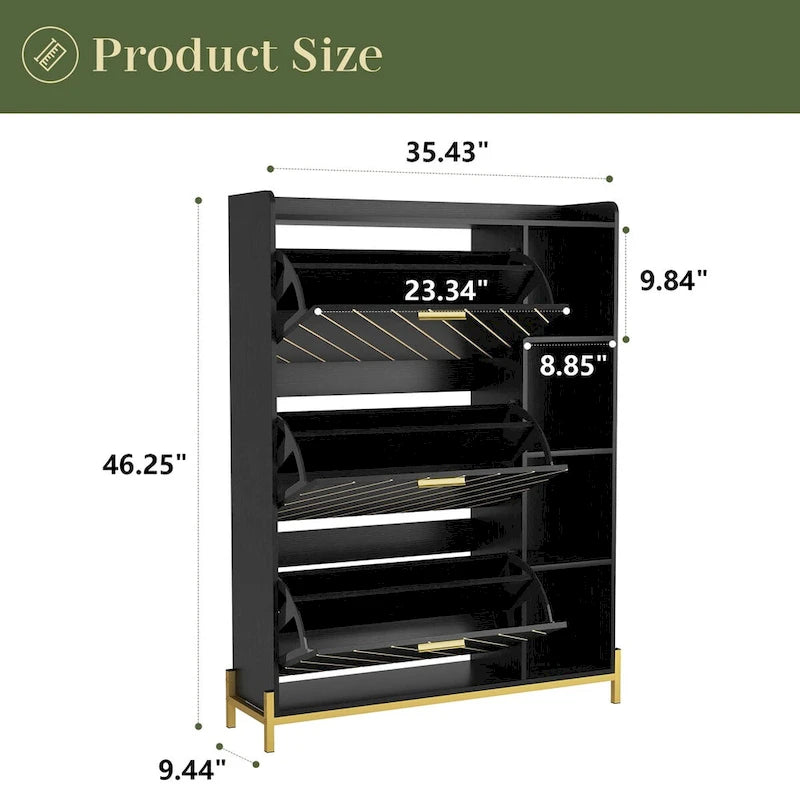 Shoe Cabinet with 3 Flip Drawers & Open Shelves, Entryway Shoe Storage Cabinet Slim, Narrow Hidden Shoe Rack for Heels, Boots