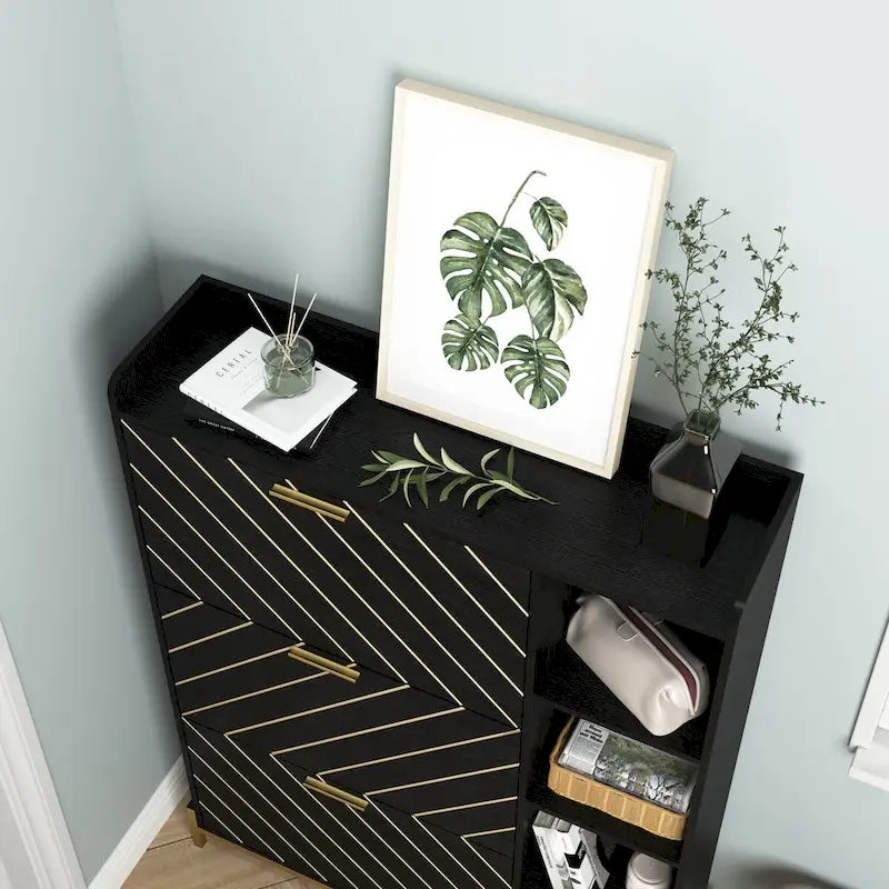 Shoe Cabinet with 3 Flip Drawers & Open Shelves, Entryway Shoe Storage Cabinet Slim, Narrow Hidden Shoe Rack for Heels, Boots