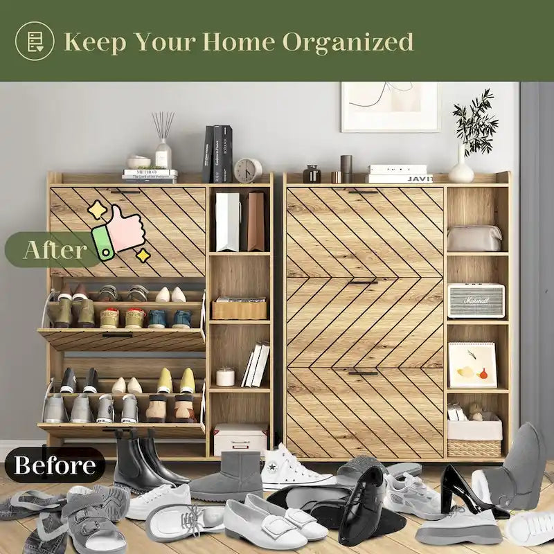 Shoe Cabinet with 3 Flip Drawers & Open Shelves, Entryway Shoe Storage Cabinet Slim, Narrow Hidden Shoe Rack for Heels, Boots