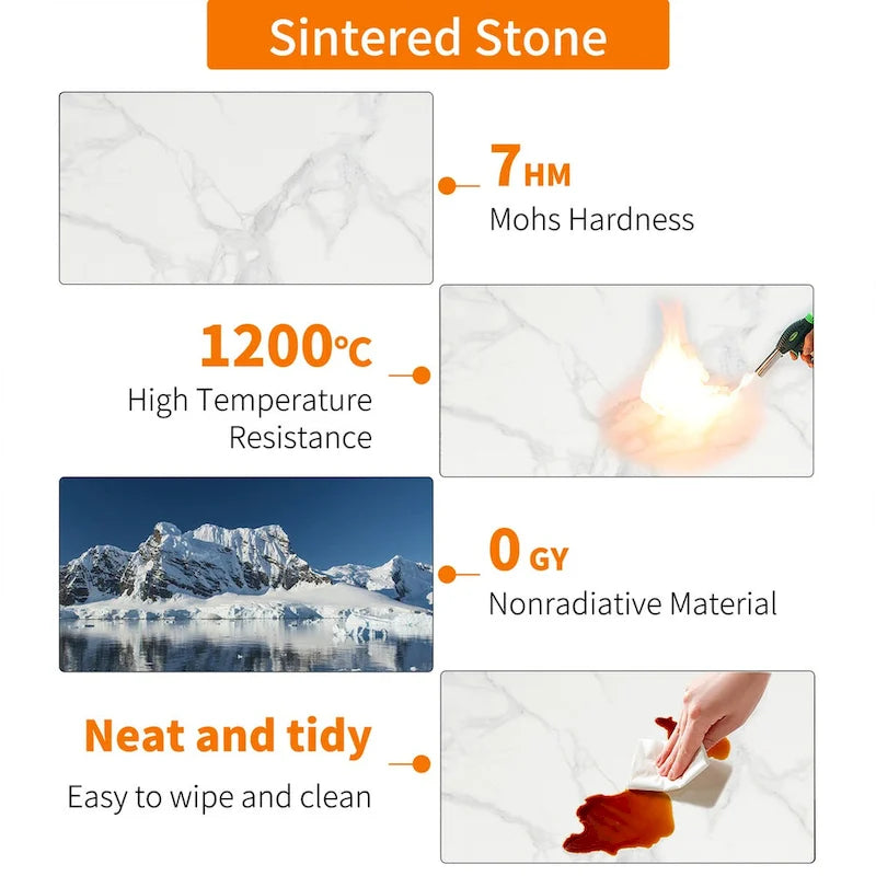 Set of 2 Modern Stacking Round Coffee Table Side Table Set with Slate Glass Top