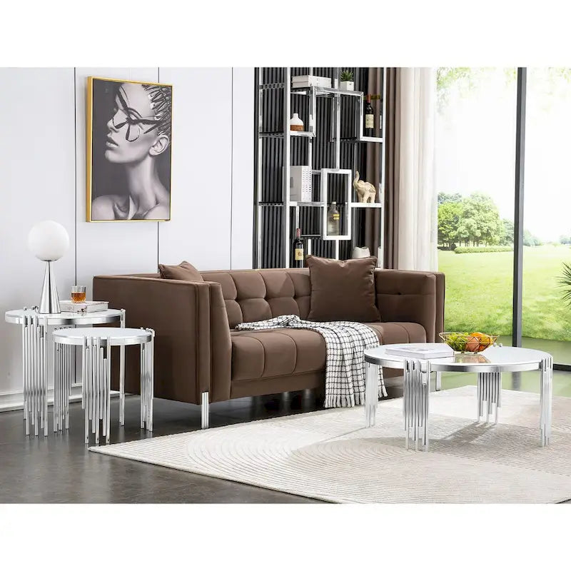 3-Tier Round Glass Coffee Table with 360° Rotating Top - Gold/Silver